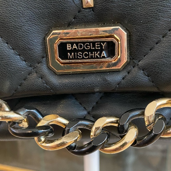 Badgley Mischka Collection Small Diamond Quilt Flap Crossbody Bag, Black/Gold - Picture 8 of 11